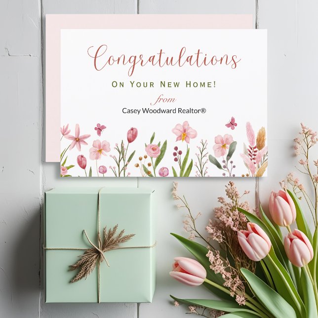 Carte Félicitations Realtor Personnalisé Fleurs Chic (Créateur téléchargé)