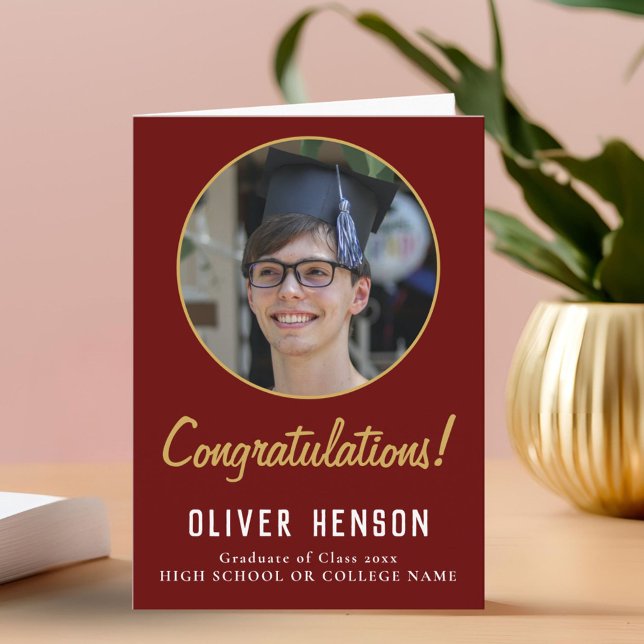 Carte Félicitations Red Graduate Photo Graduate (Créateur téléchargé)