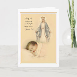 Carte Félicitations religieuses Nouveau bébé Vierge Mari