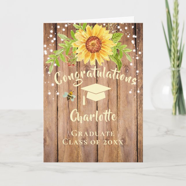 Carte Félicitations Rustique Graduation Florale (Devant)
