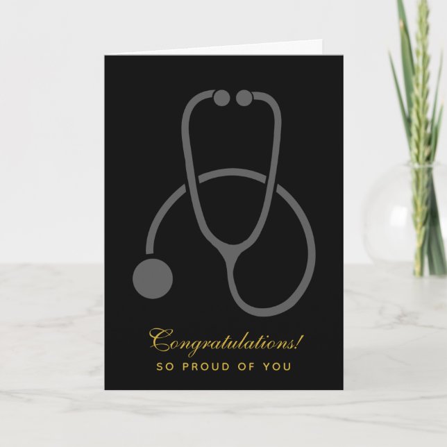 Carte Félicitations Stylish Grey Stethoscope sur Black (Devant)
