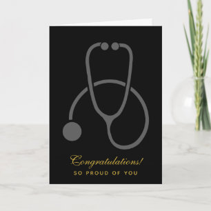 Carte Félicitations Stylish Grey Stethoscope sur Black