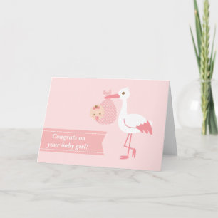 Carte Félicitez les nouveaux parents - cigogne avec peti