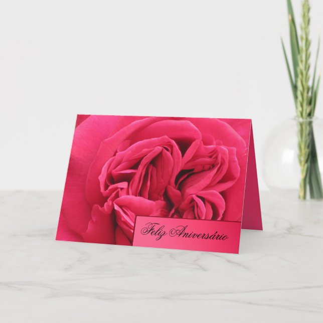 Carte : Feliz Aniversário - rose de rose (Devant)