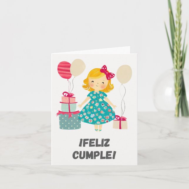 Carte ¡Feliz cumple ! Joyeux anniversaire en espagnol, e (Devant)