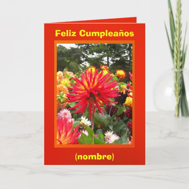 Carte Feliz Cumpleaños - Las Dalias Rojas y Amarillas (Devant)