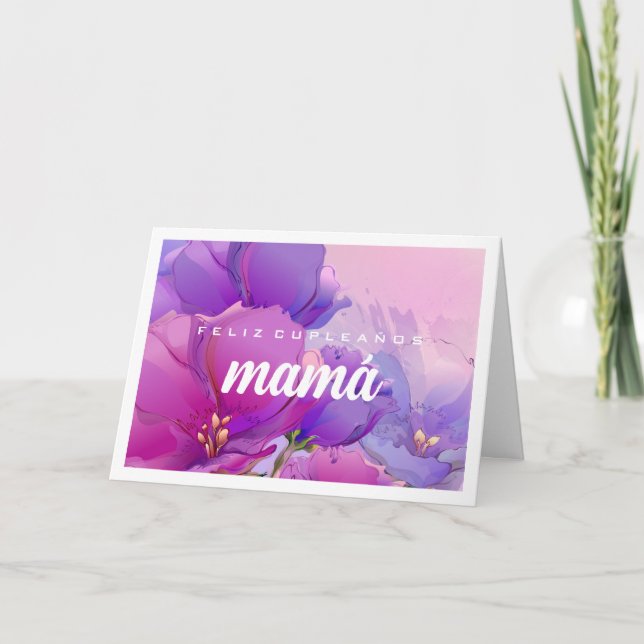 Carte Feliz Cumpleaños Mamá. Aquarelle peinture à fleurs (Devant)