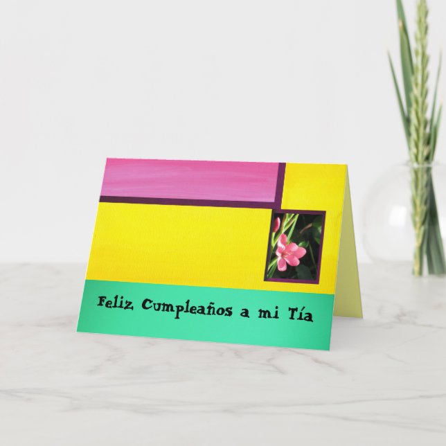 Carte Feliz Cumpleaños par MI Tía - fleur rose (Devant)