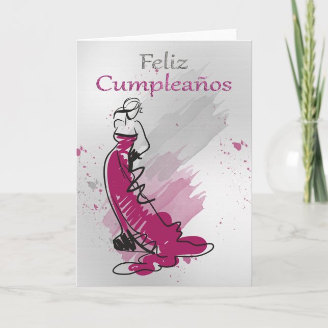 Carte Feliz Cumpleanos, Salutation espagnole, Femme (Devant)