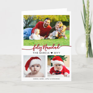 Carte Feliz Navidad avec trois photos de famille p