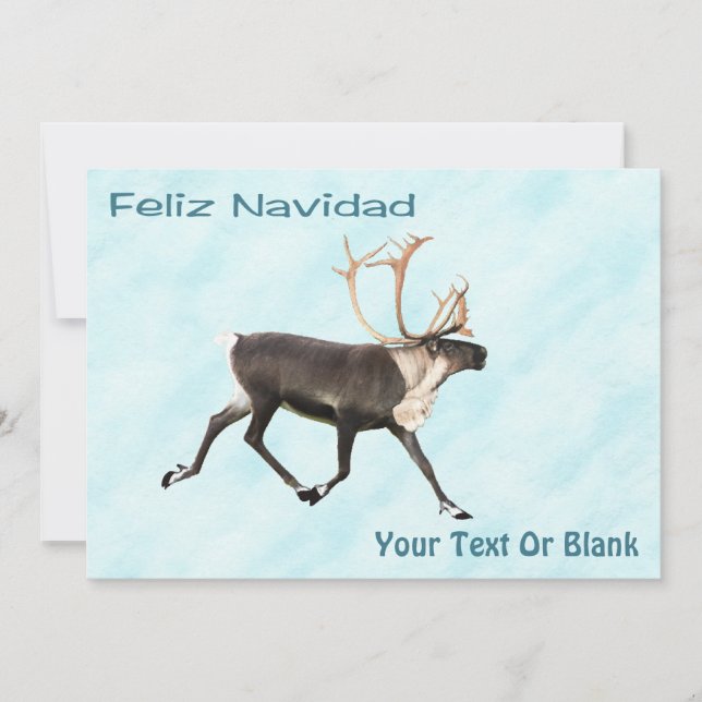 Carte Feliz Navidad - Caribou (Reindeer) Sur Neige (Devant)