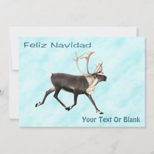 Carte Feliz Navidad - Caribou (Reindeer) Sur Neige