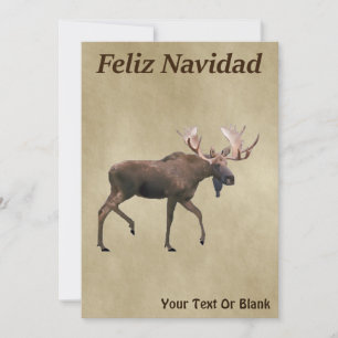 Carte Feliz Navidad - Moose Sur Ancien Papier