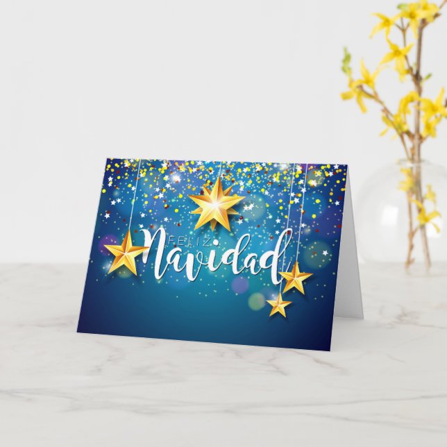 Carte Felize Navidad Gold Stars Salutation de Noël (Fleur jaune)