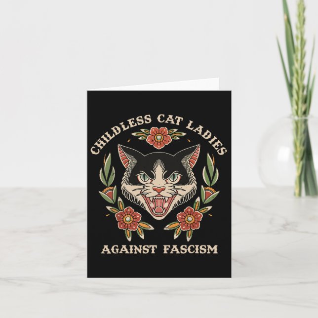 Carte Feminist Funny Cat Lady Against Fascism 2024 (Devant)