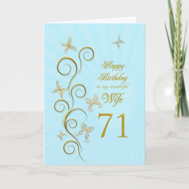 Carte Femme 71e anniversaire avec papillons dorés (Devant)