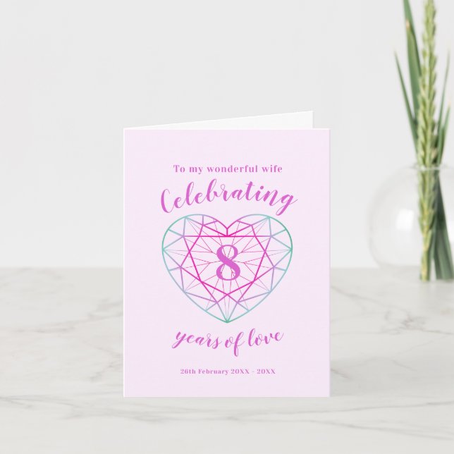 Carte Femme 8e anniversaire mariage 8 ans coeur d'amour (Devant)