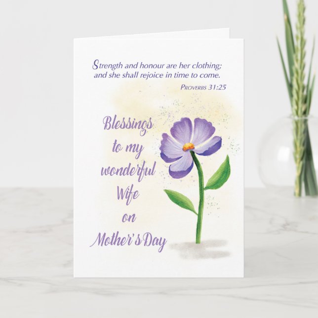 Carte Femme à la Fête des mères bénir la Fleur de violet (Devant)
