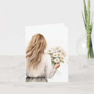 Carte Femme à l'aquarelle avec marguerite