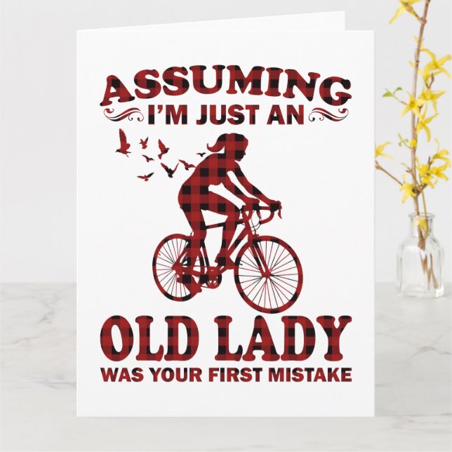 Carte Femme à Vélo Supposant Que Je Suis Juste Une Vieil (Fleur jaune)