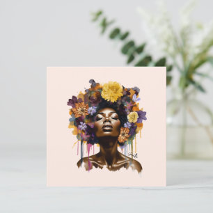 Carte Femme afro-américaine aux cheveux noirs floraux (3