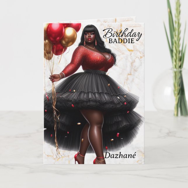 Carte Femme afro-américaine glamour Anniversaire rose (Devant)