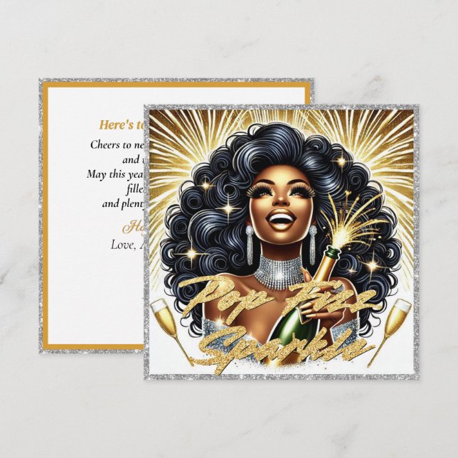 Carte Femme Afro-Américaine Glamour Bonne Année (Devant / Derrière)