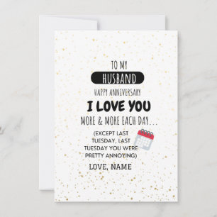 Carte Femme amusante au mari Message d'Humour à l'annive