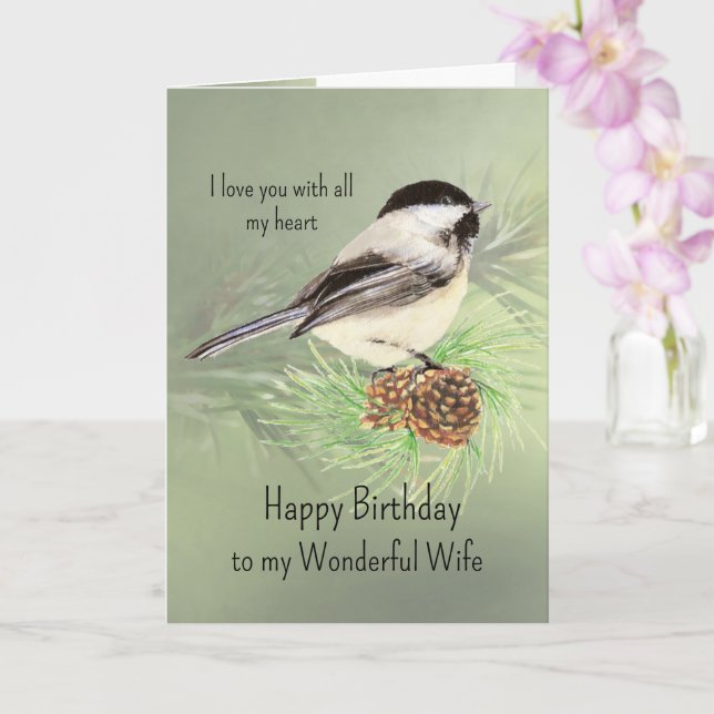 Carte Femme Anniversaire Aimer mon coeur Chickadee Bird (Orchidée)