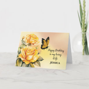 Carte Femme Anniversaire Yellow Roses Monarque Papillon