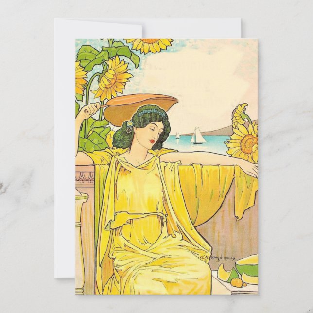 Carte Femme Art Nouveau avec des tournesols (Devant)