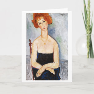 Carte Femme aux cheveux roux avec un Pendentif, Modiglia