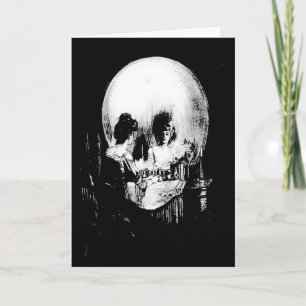Carte Femme avec Halloween Réflexion crâne en miroir
