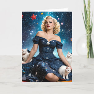Carte Femme blonde et chats vierge à l'intérieur en tout