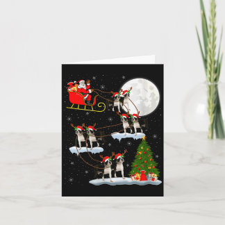 Carte Femme Boston Terrier Chien Père Noël Traîneau Vola