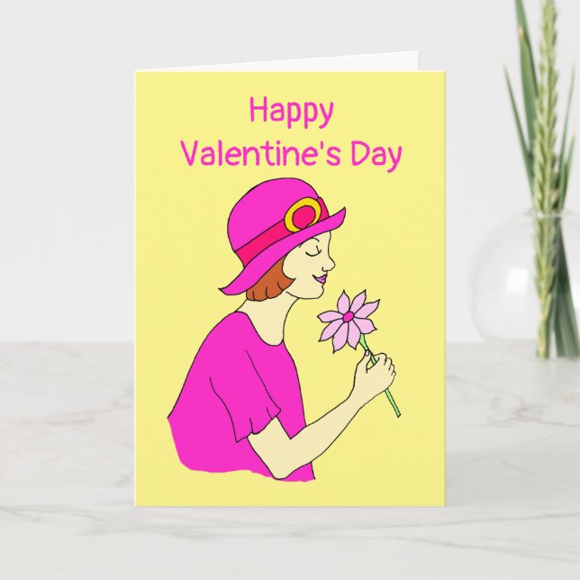 Carte Femme Chapeau Rose Saint-Valentin (Devant)