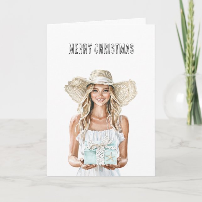 Carte Femme de Noël avec cadeau (Devant)