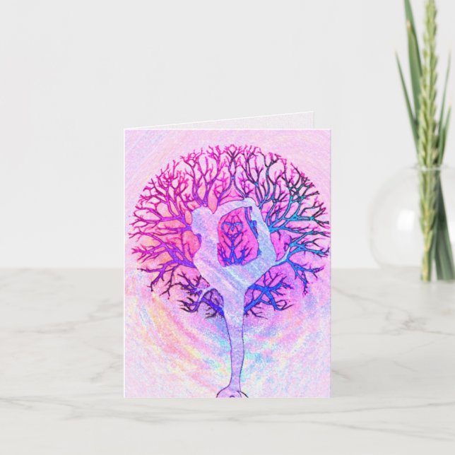 Carte Femme de Yoga rose en pastel (Devant)