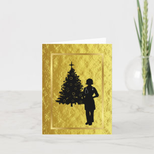 Carte Femme Docteur Silhouette Golden Christmas Card