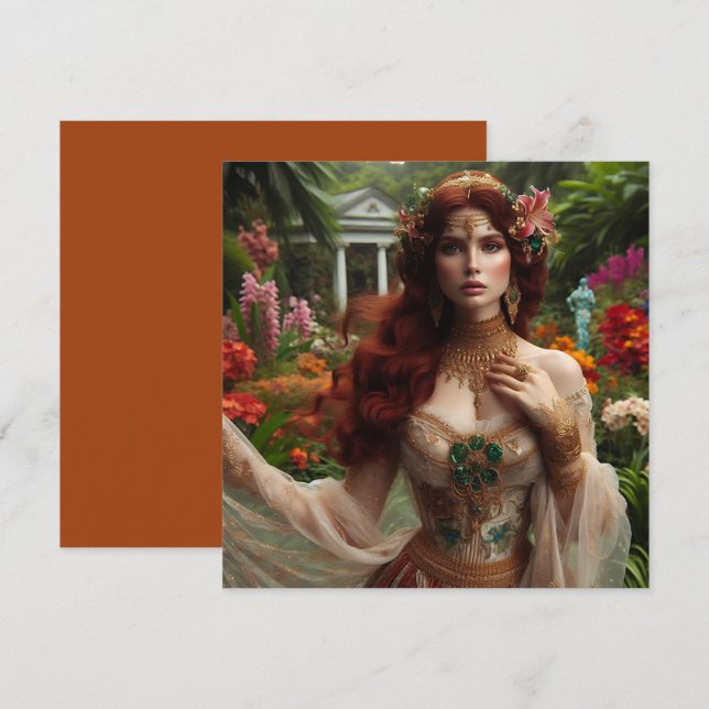 Carte Femme dorée pré-Raphaélite 1 dans le jardin (Devant / Derrière)