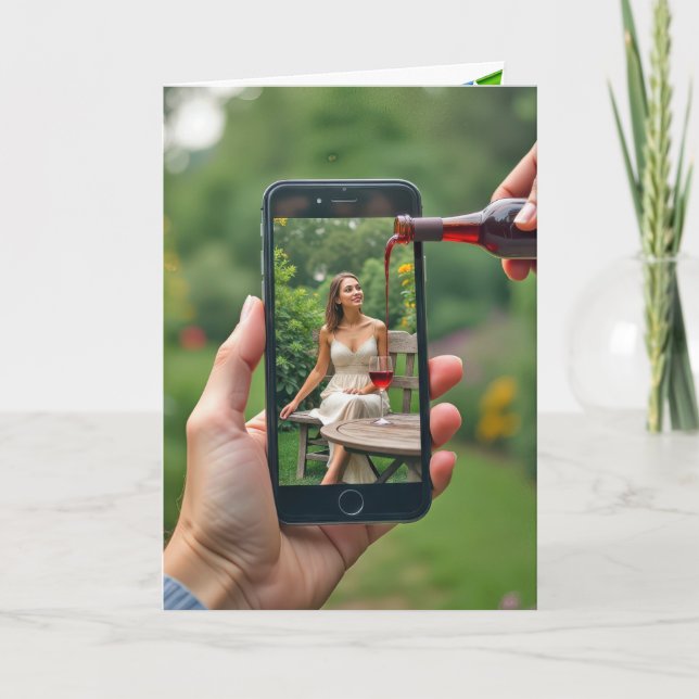 Carte Femme Du Smartphone Avec Pourboire Du Vin (Devant)