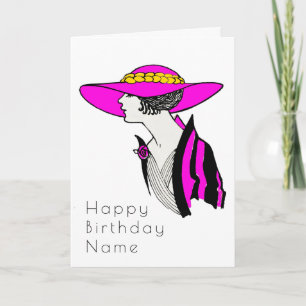 Carte Femme Élégante Chapeau à Large Bord Anniversaire A
