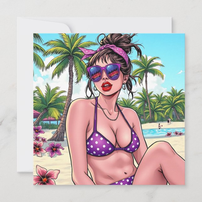 Carte Femme en Bikini et Bandanna à la plage (Devant)