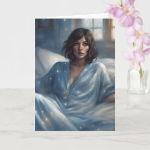 Carte Femme en pyjama bleu vide