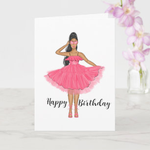 Carte Femme en Robe rose et lunettes de soleil Joyeux an