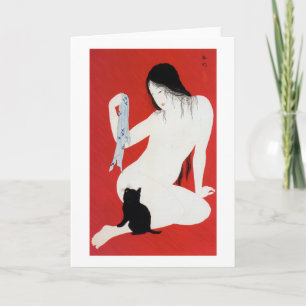 Carte Femme et chat noir, Takahashi Shotei