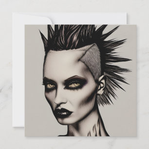 Carte Femme féroce en Mohawk et Piercings Punk gothique