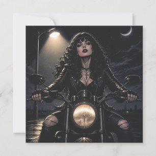Carte Femme gothique romantique magnifique sur motocycle