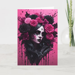 Carte Femme gothique Saint-Valentin rose et noir
