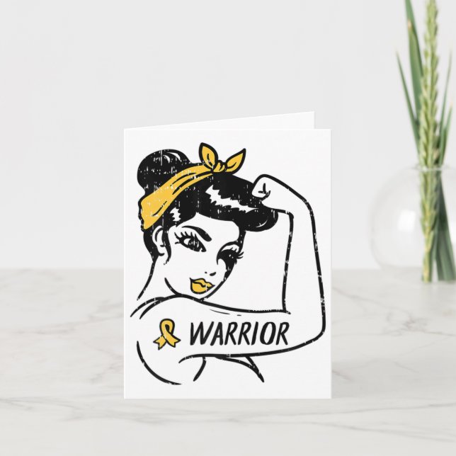Carte Femme Guerrier incassable Enfance Cancer Ruban (Devant)